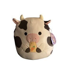 Squishmallows Colin the Cow 12 Inch Plush Black White Spotted with Carrot Juice